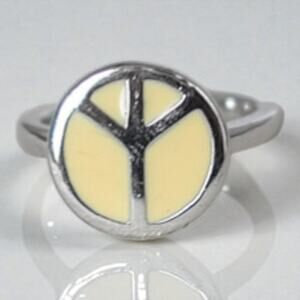 Sterling Silver 925 Beige Enamel Peace Sign Ring Bohemian Stackable Size 5